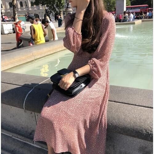 2018 Summer Dress Flower Print V-Neck Mid-Calf Beach Dress Dress Women Evening Party Dress