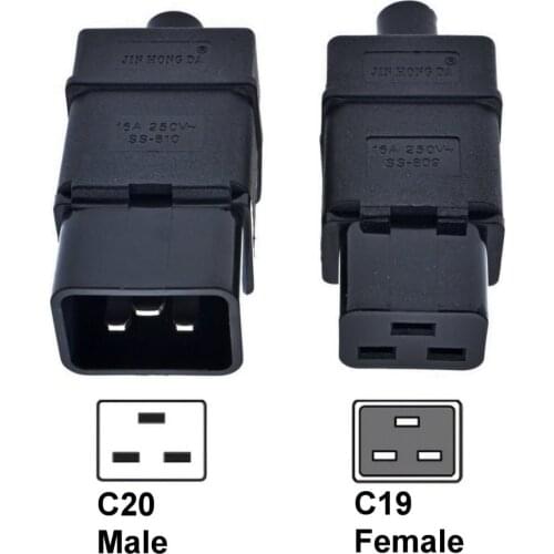 1 Pair) IEC C19 C20 Male Female Plug Socket DIY Rewireable PDU PSU Cable Connector AC100~250V 16A