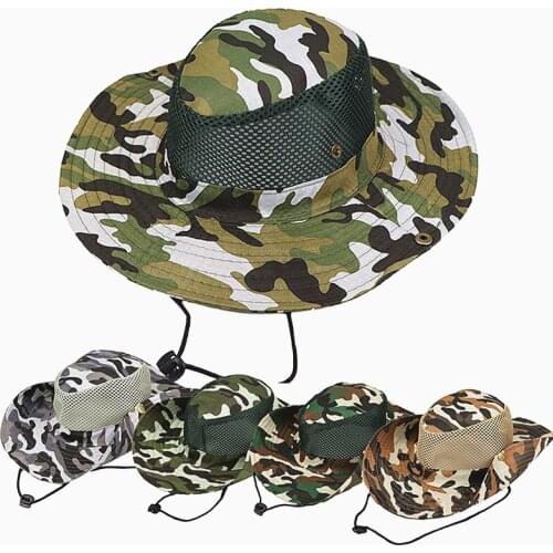 1PC Unisex Washable Cotton Twill Chin Cord Military Camouflage Hunting Hat Travel Sun Cap Bucket Style Fisherman Hats Caps