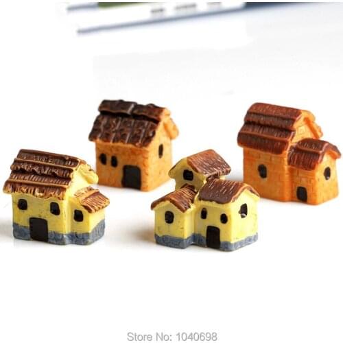 10pcs/lot resin solid thatched cottage house mix size Ornaments Micro landscape Ornaments Creative Home Gardening Decoration