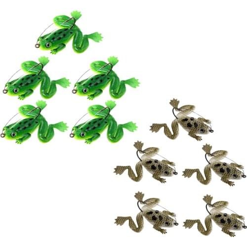 10pcs Frog Fishing Lures Soft Topwater Frog Crank Bait With Hook Gray&Green