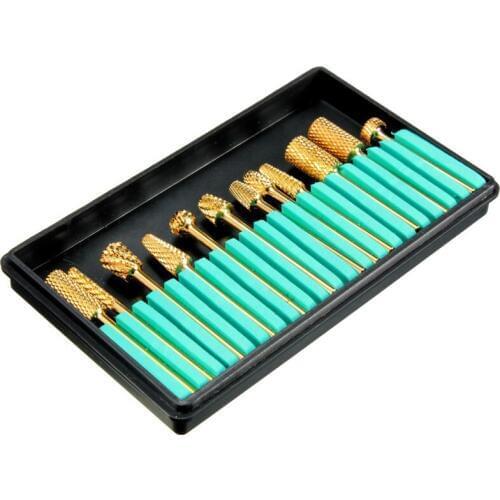 12pcs/box Gold Color Grinding Head Nail Drill Bit Tungsten Carbide Steel Nail Dead Skin Remove Tool Accessories File Diamond Bit