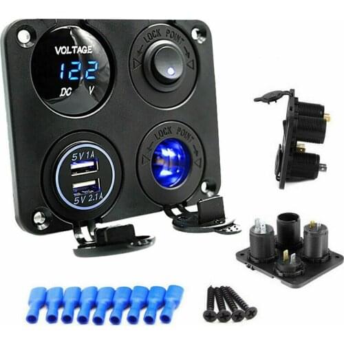 12V Car Cigarette Lighter Socket Voltmeter 4 In 1 Charger Panel For Car Motocycle Dual USB Charger Voltmeter Car Switch Panel