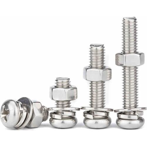 20pcs/set M3 M4 M5 M6 304 Stainless Steel Cross Recessed Pan Head Screws Phillips Screws Bolts With Nut Washer
