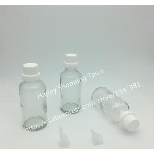 200pc/lot 50ml clear glass bottle with reducer dropper and tamper evident lid, clear essential oil bottle