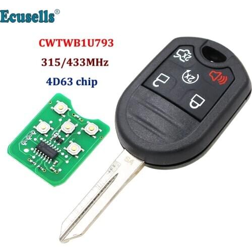 5 Button Remote Key Fob for Ford Expedition Explorer Taurus Flex 315/433MHz with 4D63 80bit Chip FCC: CWTWB1U793