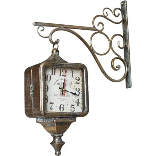 American Two Sided Wall Clock Metal Vintage Silent Wall Watches Home Decor Luxury Large Retro Clocks Living Room Decoration Gift