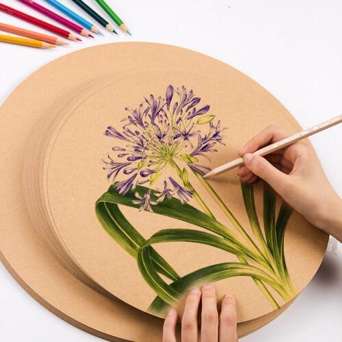 Eval Creative Round 200g 50Pcs White Black Sketch Watercolor Drawing Paper For Art Paper Stationery with Free Colored Pencils