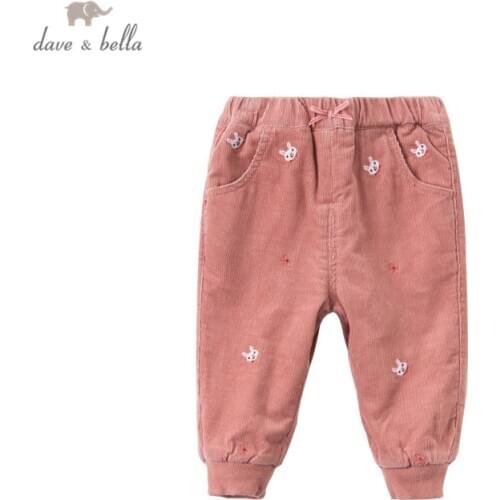 DBM15764 dave bella winter baby girls fashion bow cartoon pants children full length kids pants infant toddler trousers