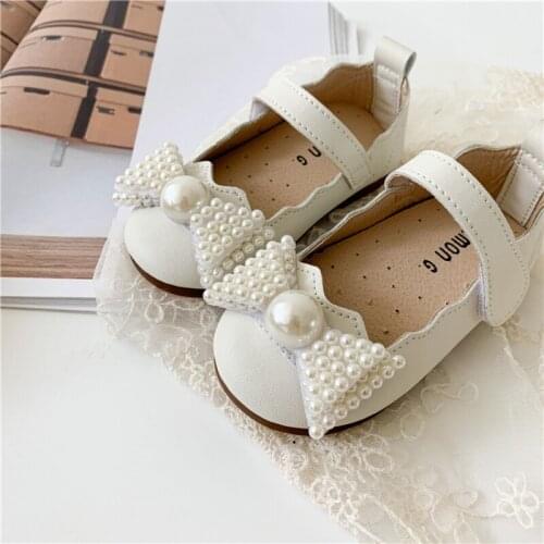 Autumn Fall Girls Princess Shoes Baby Fashion Pearl Bow Toddler Party Dance Shoe Autumn Fall Kids Flat Leather Shoes 2021