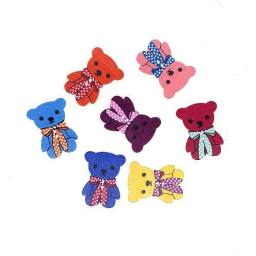 Wood Sewing Buttons Scrapbooking Bear Multicolor Mixed Two Holes Cartoon 30 x 21mm 12PCs Costura Botones Decorate bottoni botoes