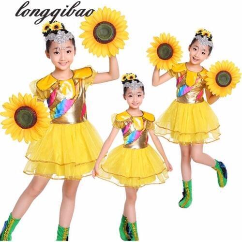 Children 's dance clothing flowers blossoming to the sun show service sunflower Shaqun group performance dress women' s dress