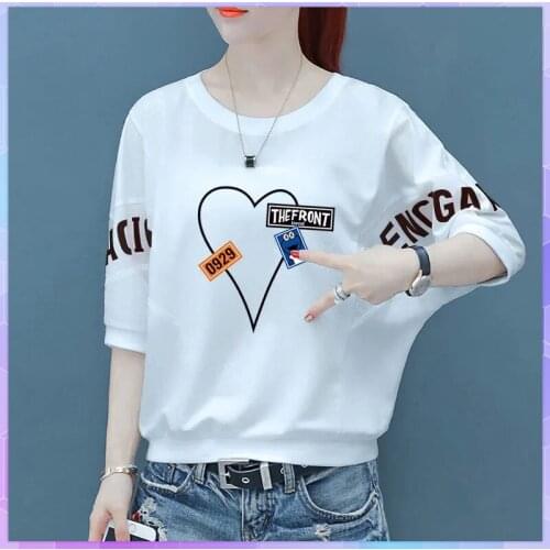 Heart Print Oversized T-shirt Women Cotton T-shirts 2021 Summer Cartoon Half Sleeve Top Casual Loose Tshirt Femme Korean Tops