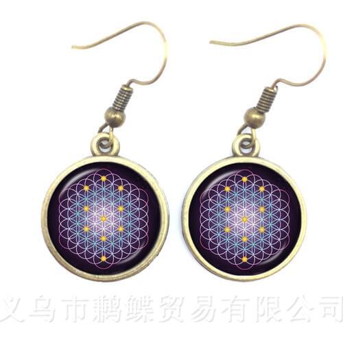 Indian Jewelry Mandala Glass Earrings OM Yoga For Women Lift Of Flower Zen Jewelry Buddhist Drop Earring Meditation Gift