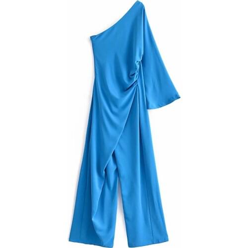 Za New Fashion Women Slant Shoulder Single Sleeve Jumpsiut Romper Ninth Trousers Shirt Jumpsuits ladies Office Pants