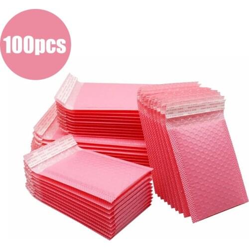 New 100PCS Mailer Poly Pink Bubble Padded Mailing Envelopes For Mailer Gift Packaging Self Seal Bag Bubble Padding Mailer Gift