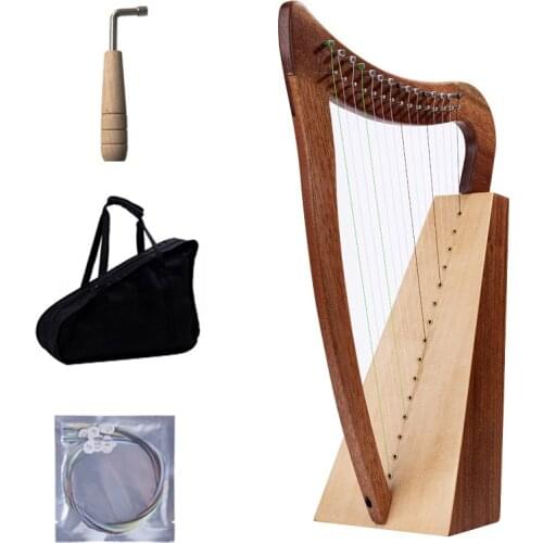 Mahogany Harp 15 String Nylon Strings with Carry Bag, Tuning Wrench for Niche Instruments Lyre Harp