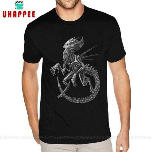 Cool T Shirts Alien Covenant Tattoo Alien Vs Predator Black And White Graphic T-shirts Cotton For Boyfriend 3XL Black T Shirts