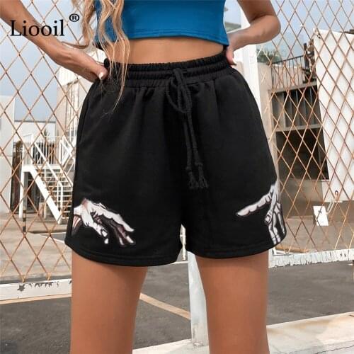Liooil Casual Shorts Women High Waist With Pockets Wide Leg Short Pant Summer 2021 Ladies Streetwear Shorts Black Sweatshorts