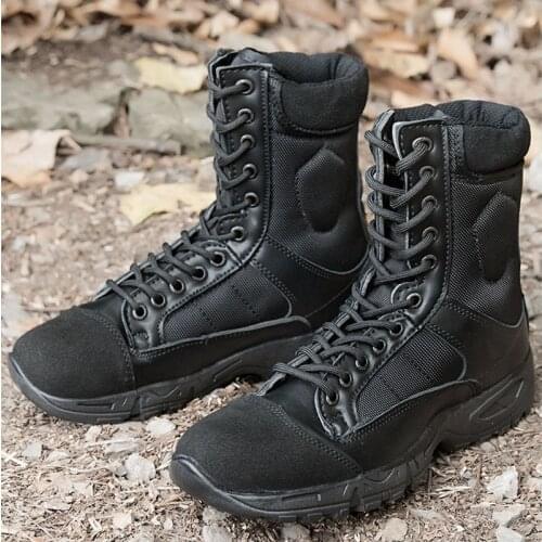 Men Tactical Military Boots Shoes Autumn Comfortable Breathable Black Combat Army Work Shoes Botas Mens Boots Wear-resistant