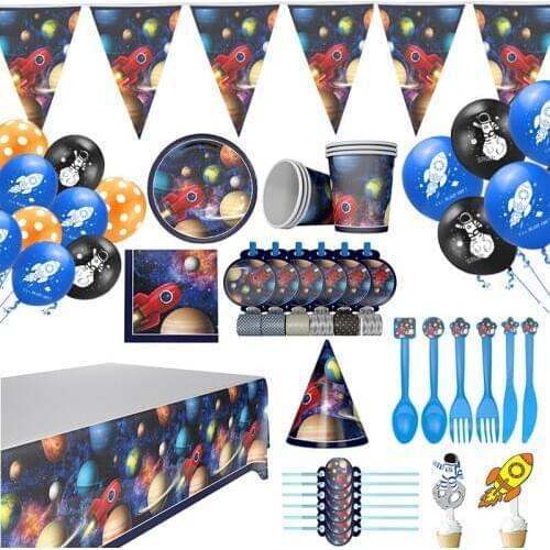 Astronaut spaceship birthday party decoration set party supplies birthday party decoration children birthday cake flag straw