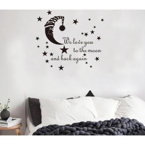 Cartoon Sleeping moon Star wall sticker for childrens baby room bedroom home decoration Mural Decals wallpaper kids stickers