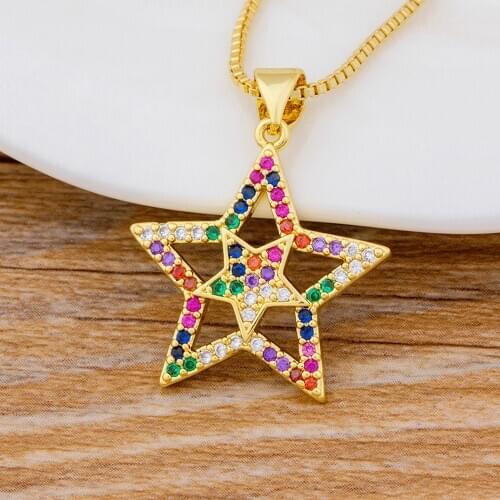 New Simple Jewelry Shiny Rhinestone Cubic Zircon Star Pendant Necklace Pentagram Best Birthday Gift Gold Chain Choker Necklaces