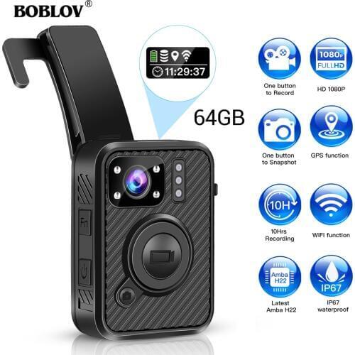 BOBLOV Wifi Police Camera 64GB F1 Body Kamera 1440P Worn Cameras For Law Enforcement 10H Recording GPS Night Vision DVR Recorder