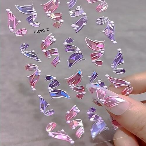 5D Relief Ribbon Nail Stickers Nail Decals DIY Laser Embossed Multicolor Ultra-thin Nail Decoration Manicure Tool 1 Sheet