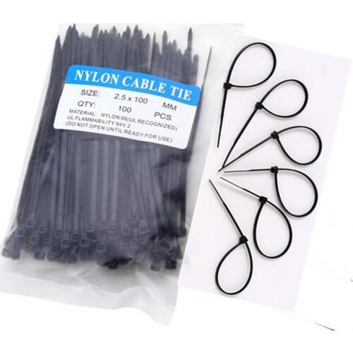 Self-Locking Plastic Nylon Wire Cable Zip Ties 100pcs Black Cable Ties Fasten Loop Cable 2.5X200mm