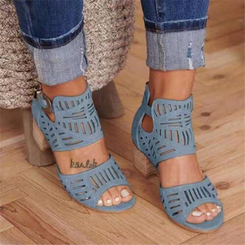 Sandals Hollow Out Mid Heel Summer Shoes Slip-on Buckle Ladies Shoes Artificial Open Toe Casual Wedding Pumps Women Sandalias