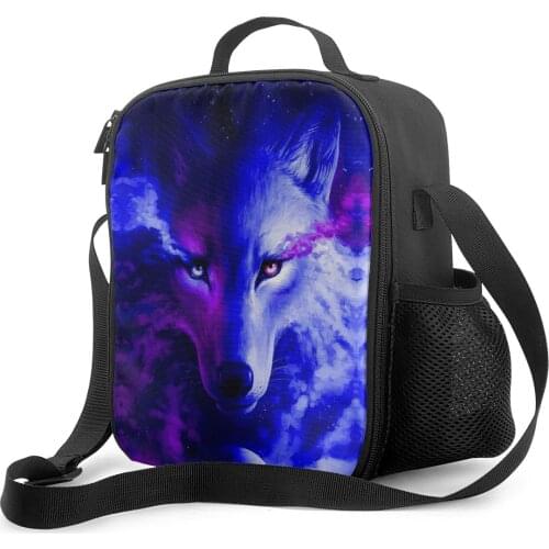 Ohmelody 3D Wolf Boys Lunch Bags Animal Prints Insulated Lunch Box School Picnic Hiking Cooler Bag Crossbody Black Food Storage