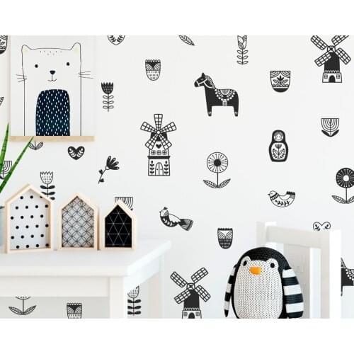 Nordic StyleTribal Animals Plant For Babys Rooms Decoration Vinyl Wall Sticker Mural Wallstickers Kids Boys Bedroom Decor