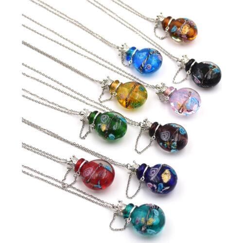 1PC round Diffuser Perfume pendant Refillable handmade Essential Oil Aromatherapy Colored glaze Bottle drop Pendant Necklace