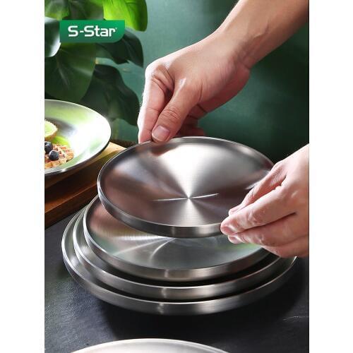 Sstar304 Stainless Steel Steak Dinner Plate Flat Disc Barbecue Nordic Western Food Plate Thickened Insulated Dish Plate