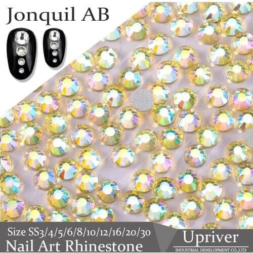 Upriver Jonquil AB Flatbak Shiny Nail Art Decoration Loose Strass Non Hotfix Rhinestones