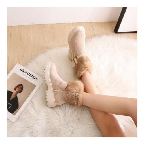 Warm Thicken Fashion British Wind Women Snow Boots Round Toe Casual Zipper Female Booties Slip On Outdoor Mujer Shoes
