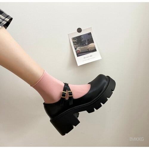 Summer Thick Bottom Leather Pumps Female British Style Japanese Uniform Shoes Retro Lolita Mary Jane High Heel Single Shoes