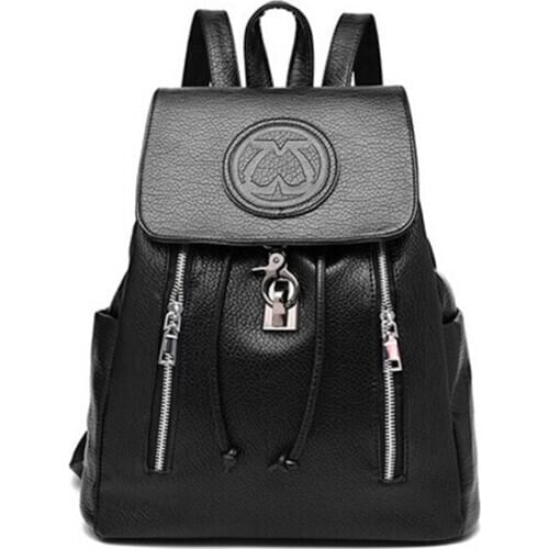 Vintage style womens clamshell zippers backpacks PU leather drawstring backpack bags embossed backpack for ladies