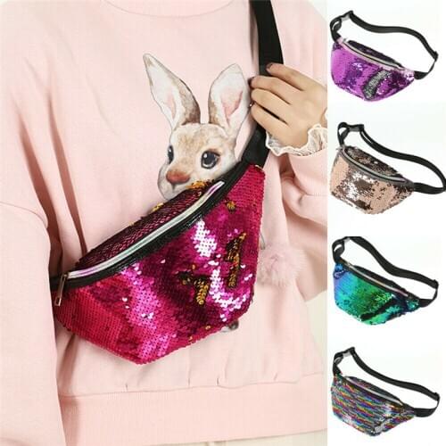 Waist Bag Female Belt New Brand PU Glitter Sequin Waterproof Chest Handbag Unisex Fanny Pack Ladies Waist Pack Belly Bags Purse
