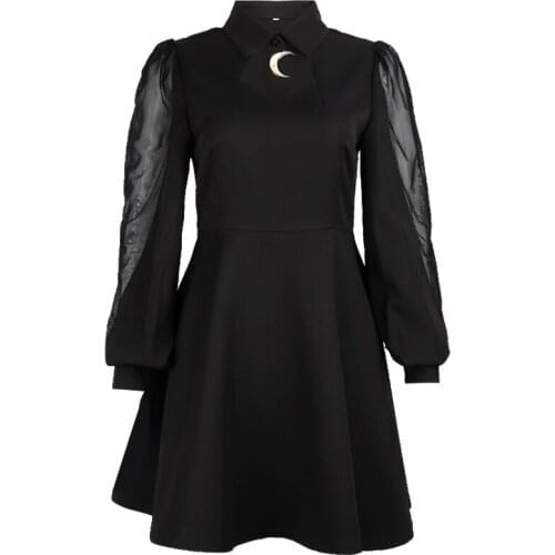 Female clothing dress with long sleeves Dark punk style gauze mesh stitching hollow vintage dress dark academia
