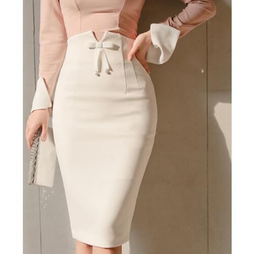 2019 Plus Size Office Ladies High Waist Bow White Women Pencil Skirt Sexy Hip Package Femme Skirt Work Business Women Skirt