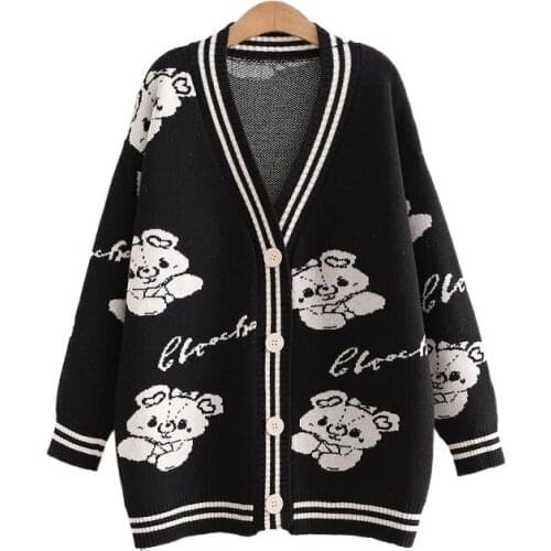 Cartoon Bear Women Cardigans 2021 Winter Warm Single Breasted Knitted Sweater Japan Style Girl Sweet Kawaii Cute Knitwear Jacket