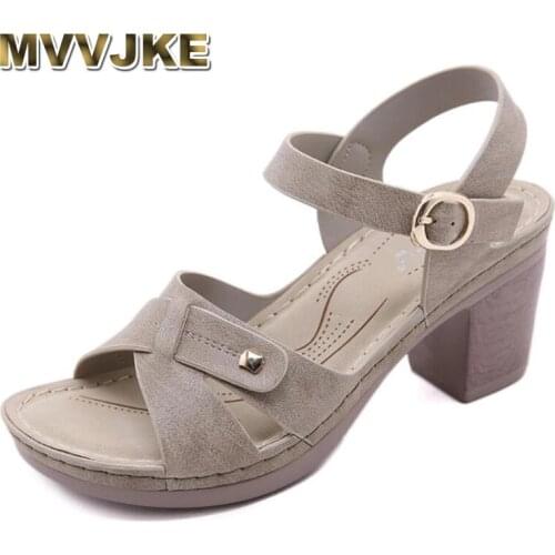 MVVJKE Womens Sandals Leather Platform Sandal 2021 Summer Thick Sole High Heels Ladies Sandal Summer Shoes For Women