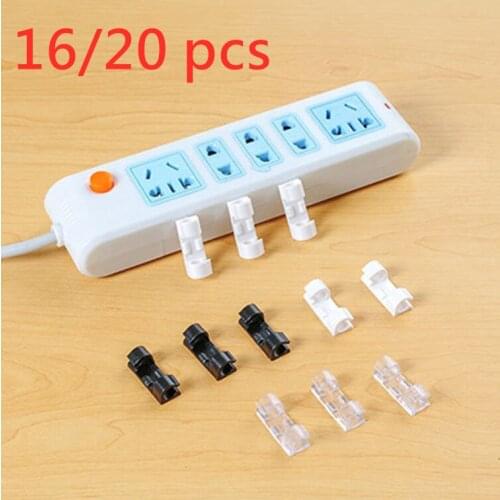16/20pcs Cable Clips Desktop Organizer Self-Adhesive Cord Management Wire Holder Data Telephone Line Winder Sleeve 2 Size