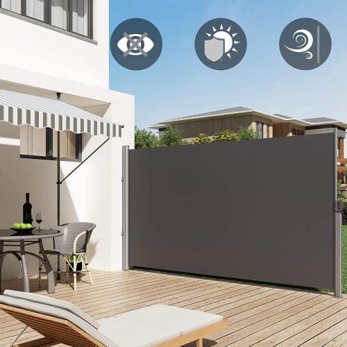 160x300CM Retractable Garden Patio Side Awning Wall Post Mounted Privacy Screen Sun Shade Wind Screen Privacy Divider Waterproof