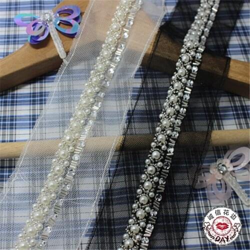 2Yards/lot 1.5cm Handmade Beaded Sewing Lace Trims Curtain Accessories Mesh Ribbon Applique For Wedding Dress Decor DIY Craft