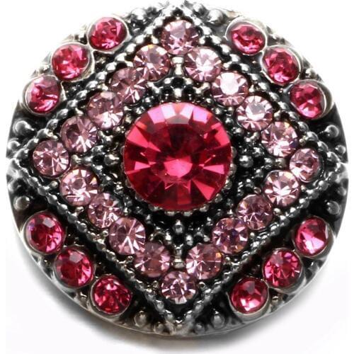 2019 New Pink Rhinestone Style Round Shape Metal 18mm Snap Button Charms For Snap Bracelet Snaps Jewelry KZ0577f