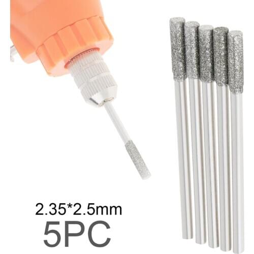 5pcs/lot Diamond Cutting Grinding Head Mounted Points Bit 2.35x2.5mm Shank Jade Stone Carving Polishing for Rotary Tool