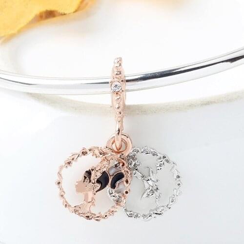 5PCS New Hollow Enamel Princess Tiana Pendant Rose Gold and Silver Color Charms Fit Women DIY Bracelet Necklaces Jewelry Making